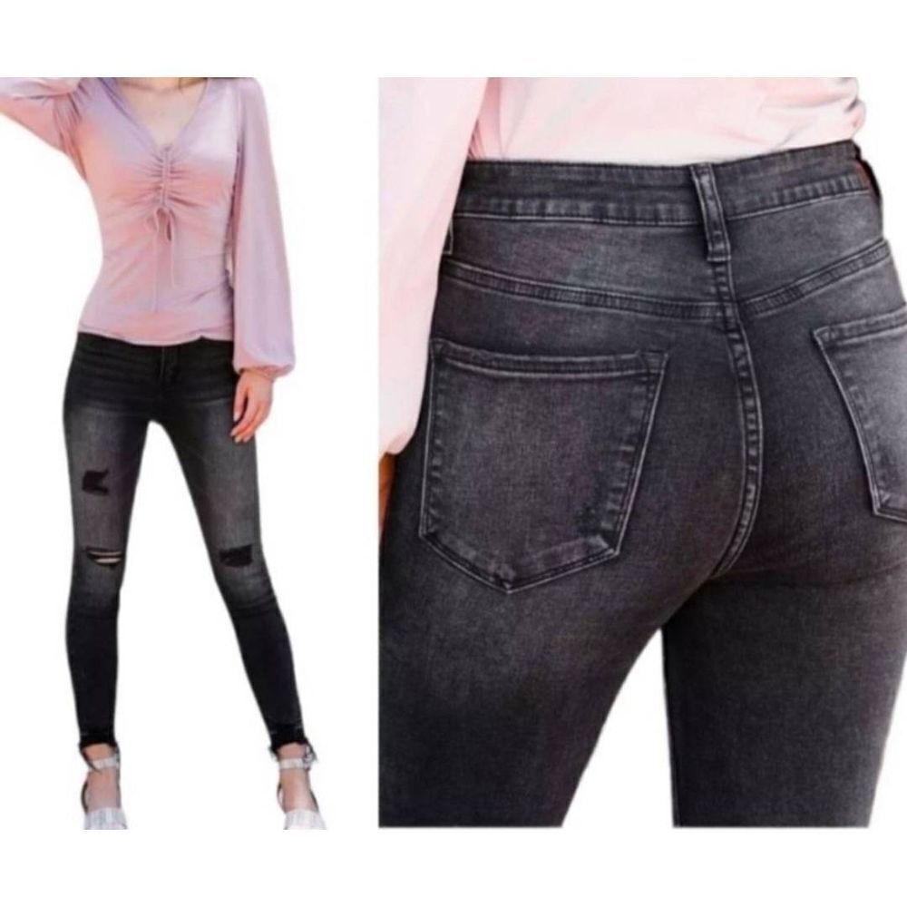 bridge by gly High Rise Skinny Ankle Jeans Distressed Black 26